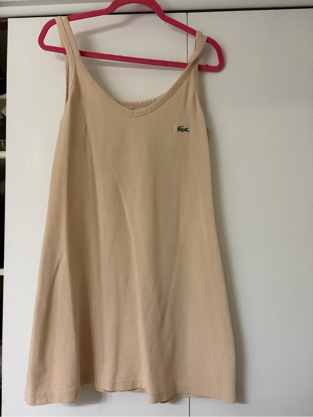Lacoste Beige V-Neck Tank Top with Green Crocodile Logo